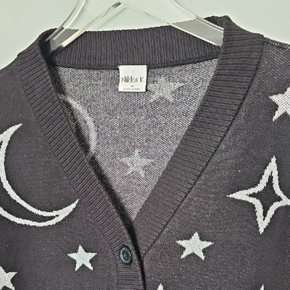 Nikka K Celestial Cosmic V Neck Button Front Crop Cardigan Size Medium - Picture 4 of 8